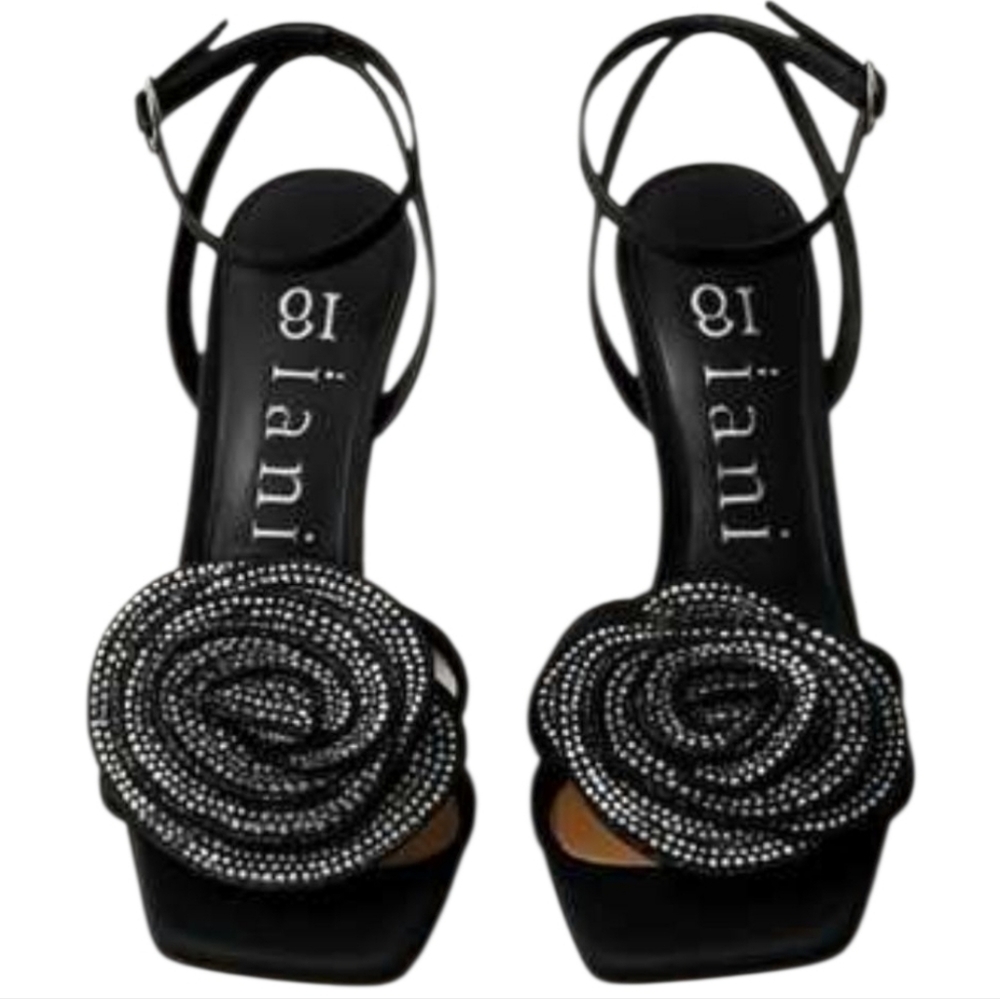 NWT Gianni Bini Iman Black Rhinestone Rose Heel Sz 8